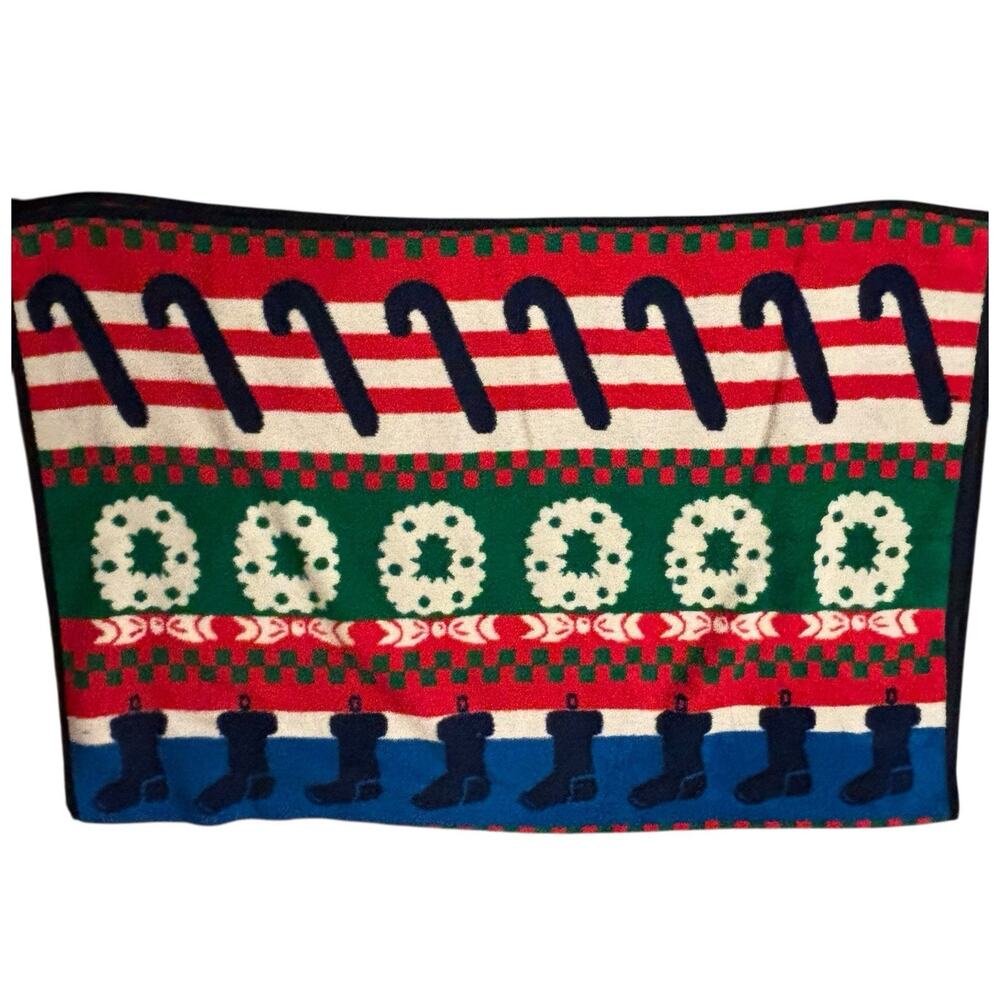 Vintage San Marcos Christmas Holiday Blanket Reversible Throw Xmas 78 x 56” - Picture 3 of 7